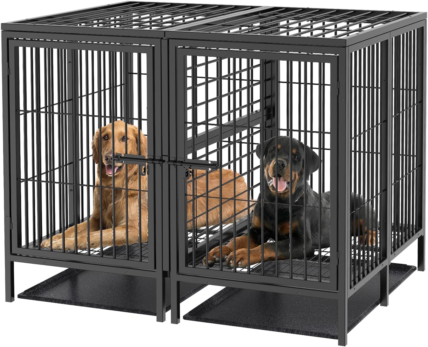 52 Inch Extra Large Huge Metal Pet Cage with Removable Divider Panel - Indoor Higher Inner Space Doggy Playpen Kennel with Two Doors and Trays for Small Medium Large Dogs